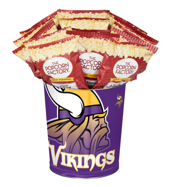 Minnesota Vikings Popcorn Tin with 15 Bags of Popcorn